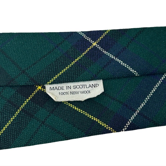 Campbell Tartan 100% Wool Necktie Made in Scotland Green Plaid Vintage 1980s - Picture 3 of 7